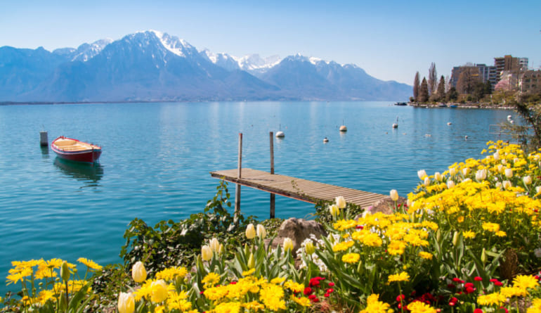 Swiss Riviera of Lake Geneva, Leman in Montreux, Switzerland